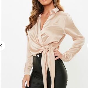 Gold Satin Tie Blouse